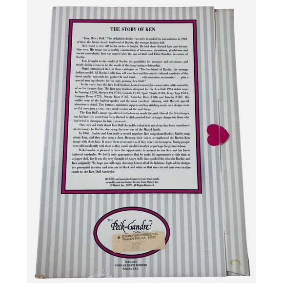 VTG Ken (of Barbie) Paper Doll By Peck Gandre Nostalgic 1989 Uncut Paper Clothes - Picture 3 of 16